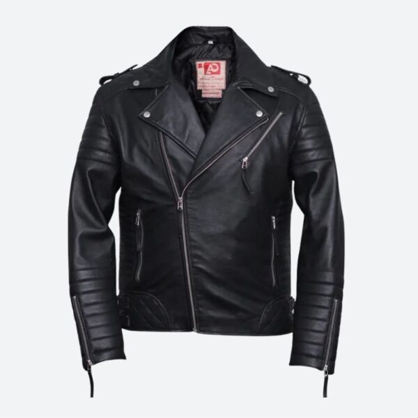 Men’s Black Brando Diamond Design Motorcycle Leather Jacket