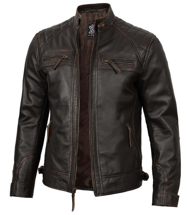 Men's Cafe Racer Distressed Brown Leather Jacket