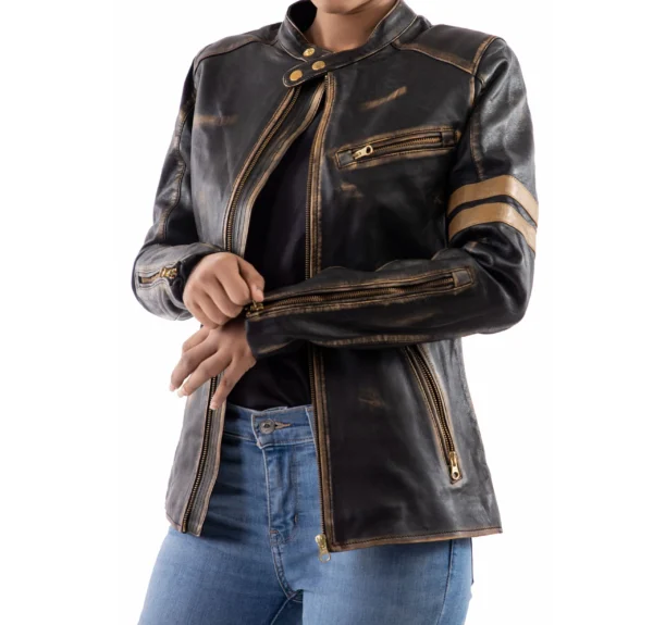 Distressed Café Racer Vintage Leather Jacket Women