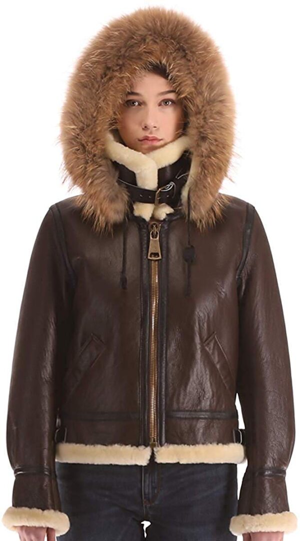 Women's B3 Real Shearling Sheepskin Bomber Leather Flying Aviator Jacket Fur World War 2  Winter Jacket