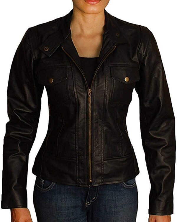 Slim Fit Rider Black Motorcycle Women Sheep Leather Jacket