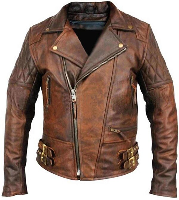 Retro Vintage Motorcycle Distressed Brown Genuine Leather Cafe Racer Jacket