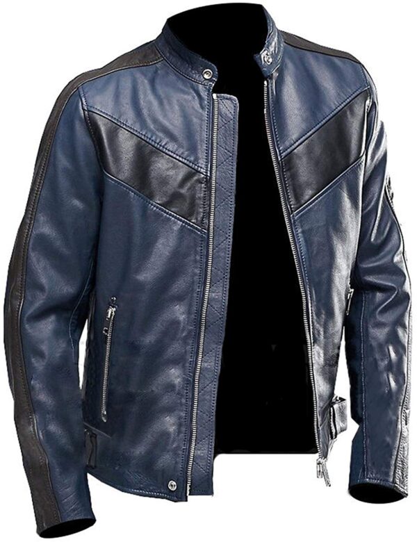 Navy Blue Cafe Racer Vintage Biker Classic Motorcycle Real Leather Jacket