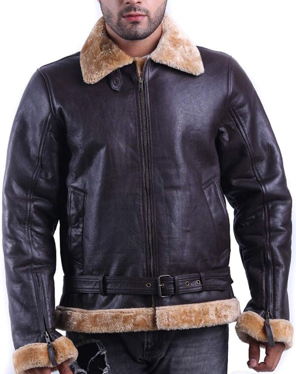 Tom Hardy Dunkirk Farrier Brown Shearling Bomber Real Goat Leather Jacket