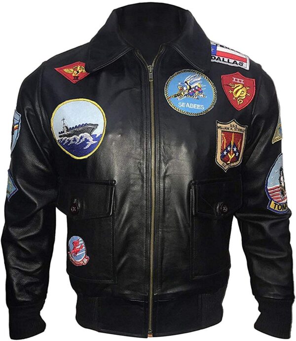 Top Gun Tom Cruise Black A2 Jet Fighter Bomber Biker Black Leather Jacket