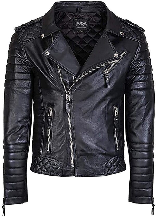 Men's Vintage Black Quilted Brando Biker Rider Leather Jacket